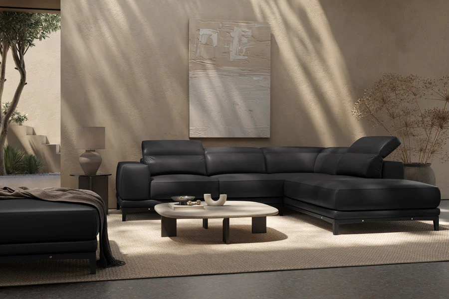 Valletta Leather Corner Sectional Lounge - Image 29