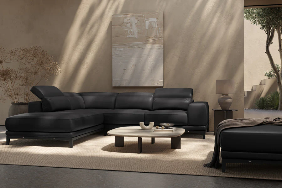 Valletta Leather Corner Sectional Lounge - Image 41