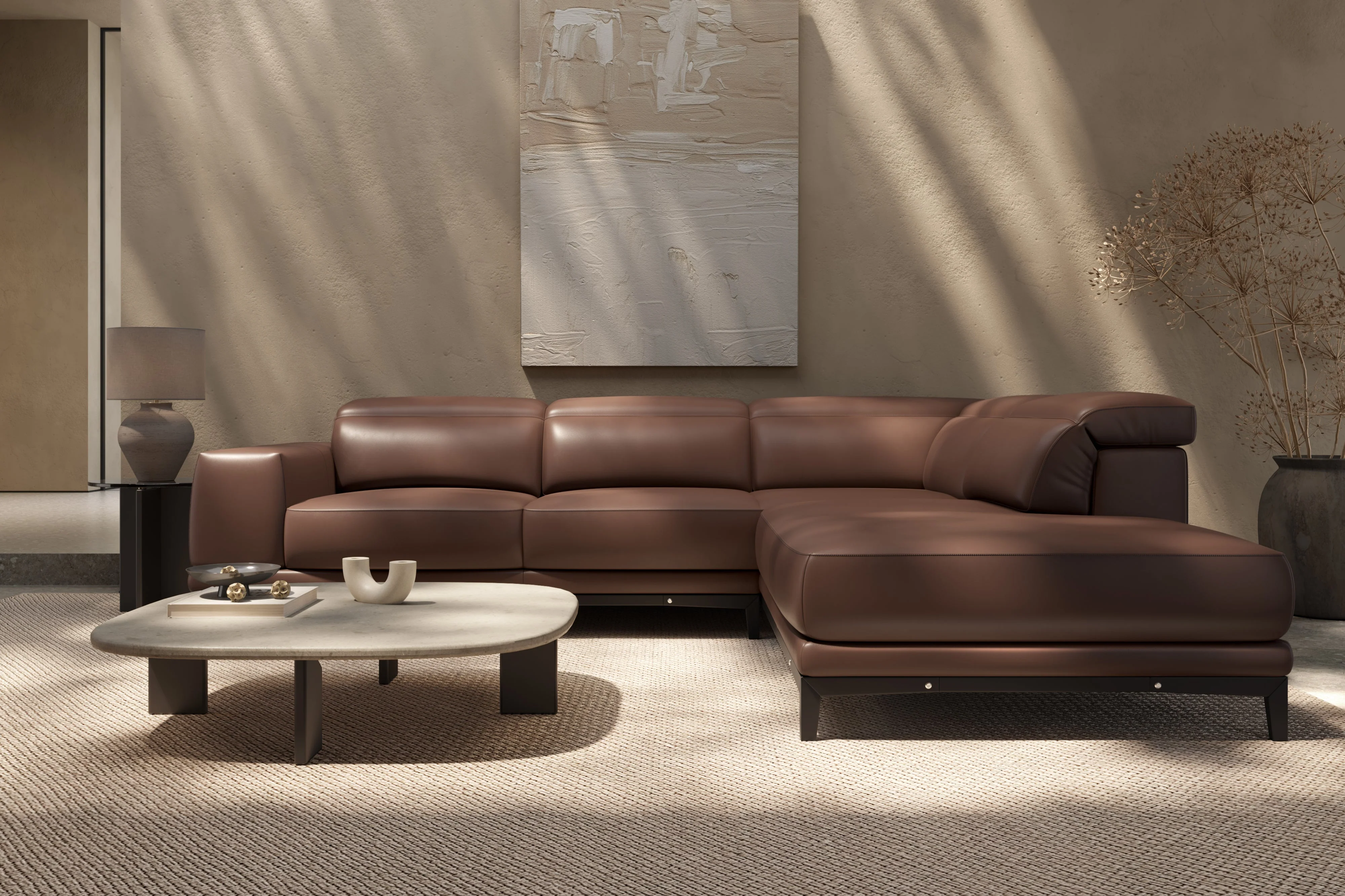 Valletta Leather Corner Sectional Lounge - Image 52