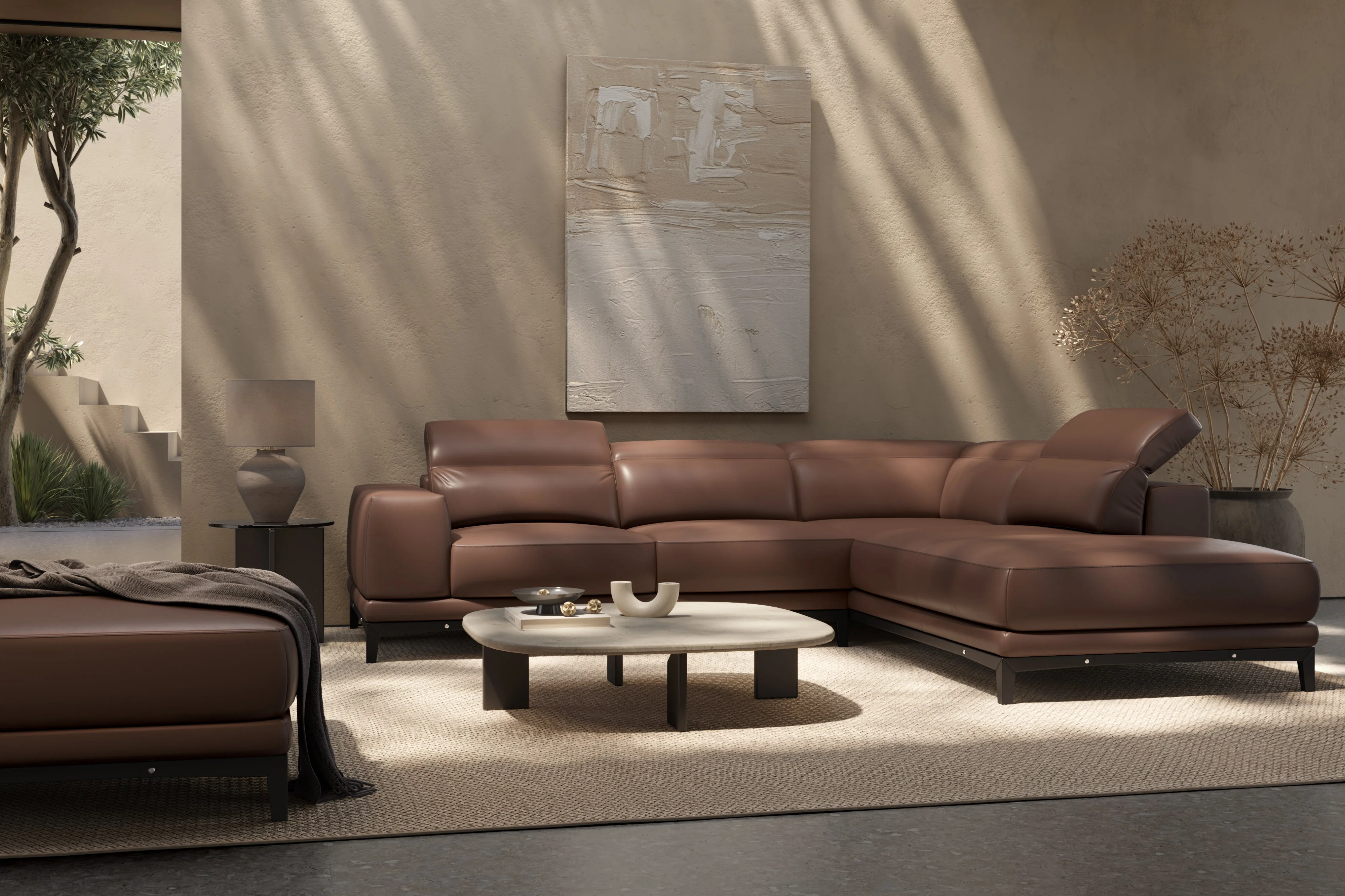 Valletta Leather Corner Sectional Lounge - Image 53
