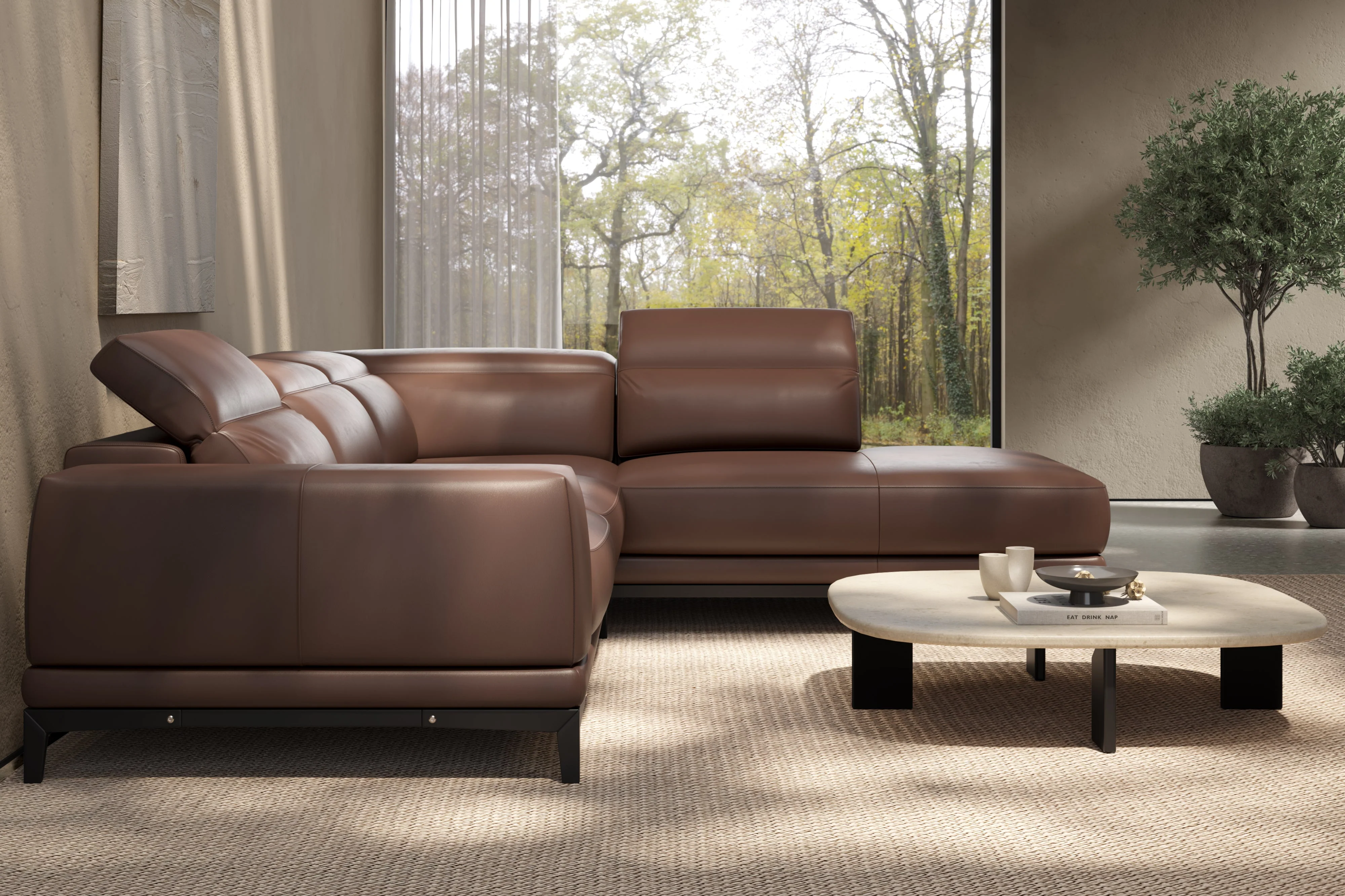 Valletta Leather Corner Sectional Lounge - Image 54