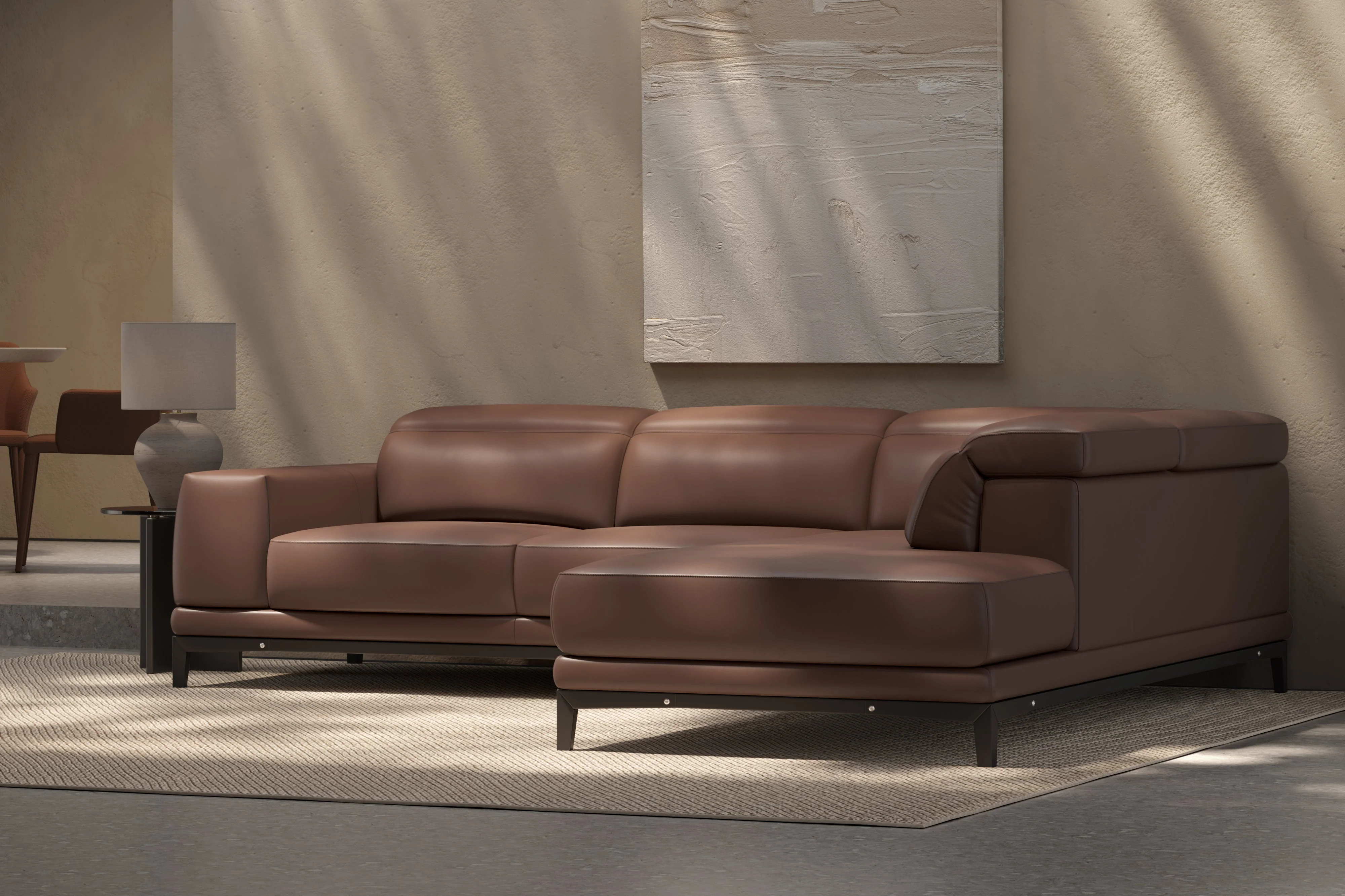 Valletta Leather Corner Sectional Lounge - Image 55