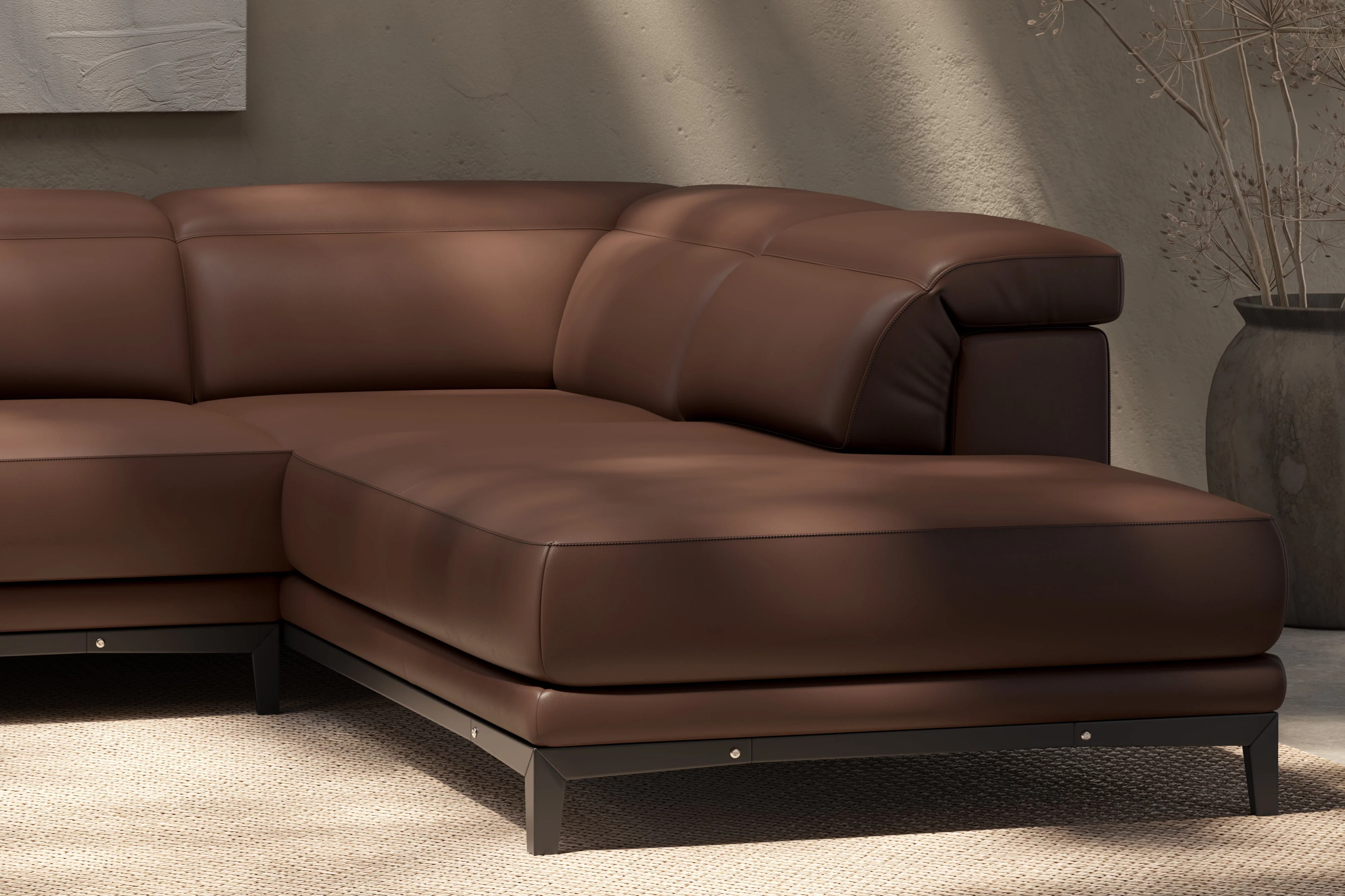 Valletta Leather Corner Sectional Lounge - Image 58