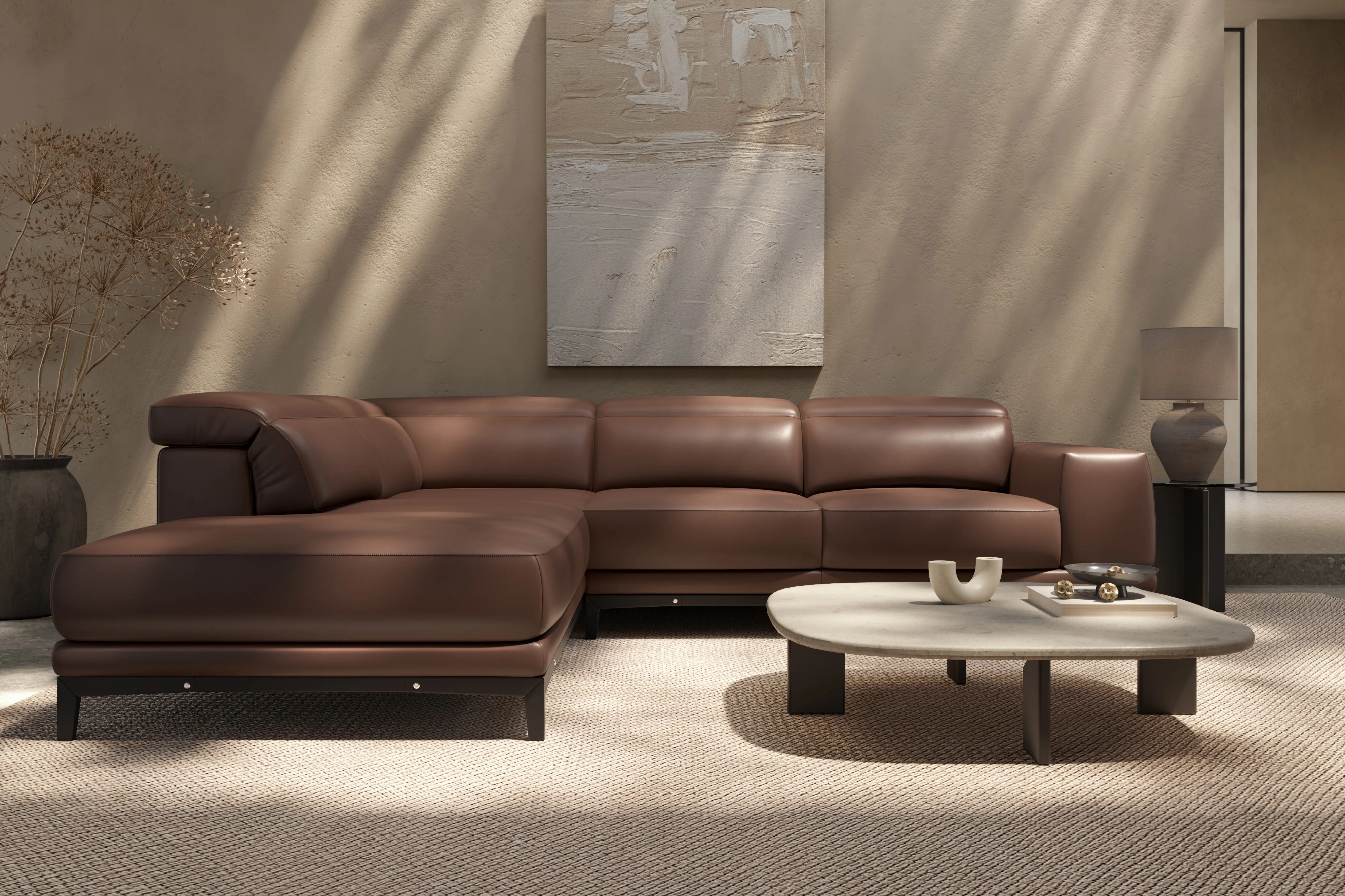 Valletta Leather Corner Sectional Lounge - Image 64