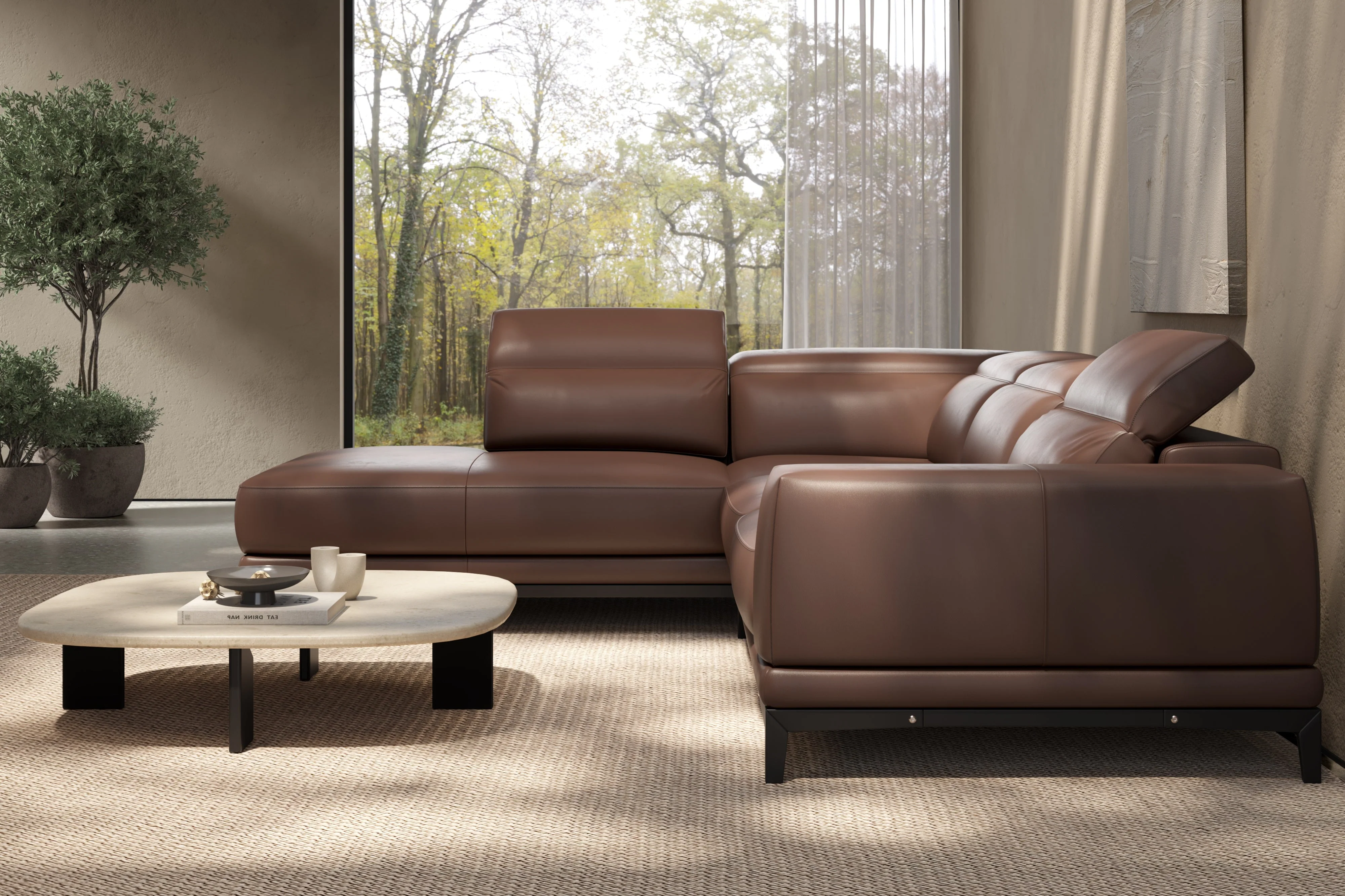 Valletta Leather Corner Sectional Lounge - Image 66
