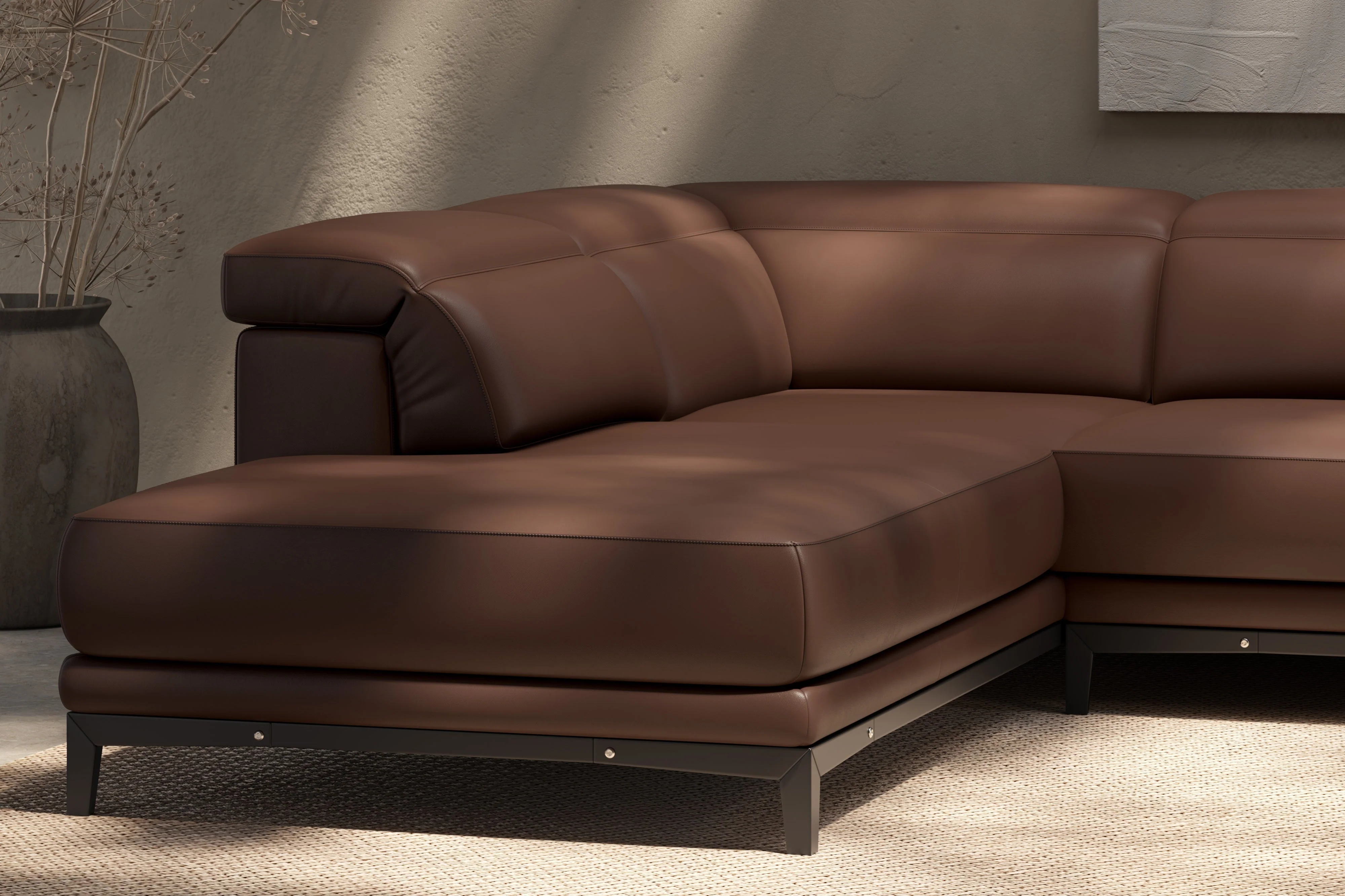 Valletta Leather Corner Sectional Lounge - Image 71