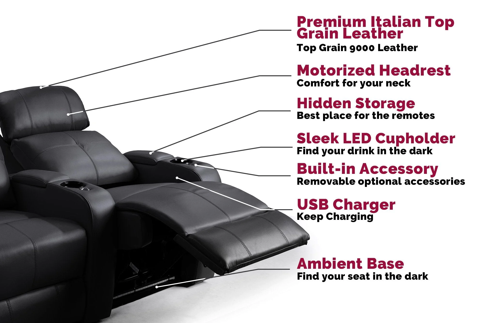 Verona Power Headrest Home Theater Lounge - Image 7